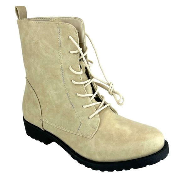 Catherine Malandrino BOONEY Women's Booties Lace Up Combats Boots Stone - Picture 2 of 9